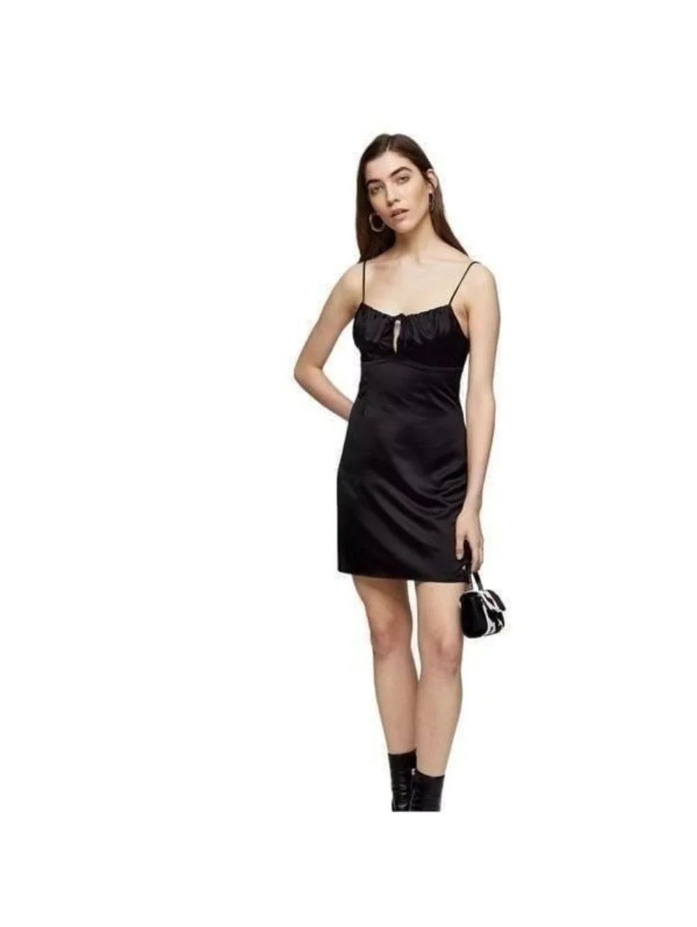 New! Topshop Black Satin Sundress Sz 6 Tall
